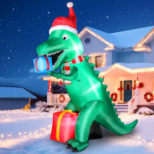 7ft Christmas Inflatable Dinosaur Yard Decoration with LED Lights