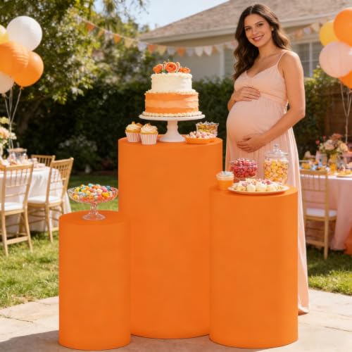 Set of 3 Orange Cylinder Covers for Halloween Stand Decor - Spandex Fabric