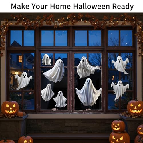 Halloween Ghost Window Clings - Reusable Static Decals for Glass Windows