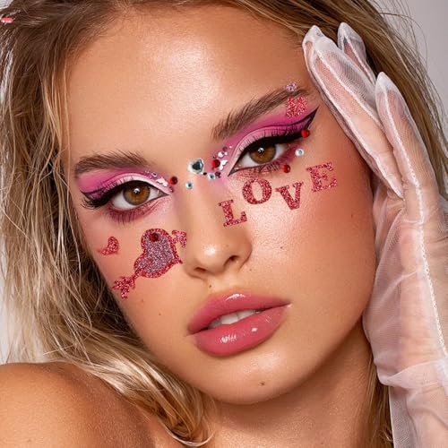 Valentine's Day Face & Body Glitter Stickers with Rhinestones - 3-Pack