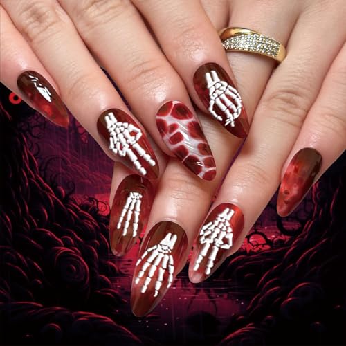 Halloween Skull Nail Stickers - 8 Sheets Self-Adhesive Nail Decals for DIY Nail Art