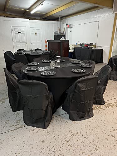 4 Pack 72 Inch Black Spandex Round Table Covers - Fitted Stretch Tablecloth for Weddings & Parties - Variation: 4Pack-72inch / Black