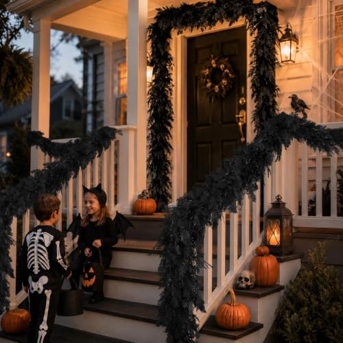Halloween Garland 8.9FT Black Artificial Decor for Mantle Fireplace & Porch - Real Touch Cedar Cypress Pine - Variation 1