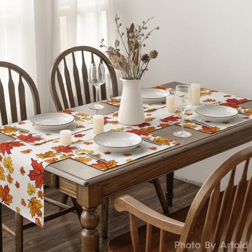 Set of 4 Fall Maple Leaf Placemats - 12 x 18 Inches, Durable Polyester
