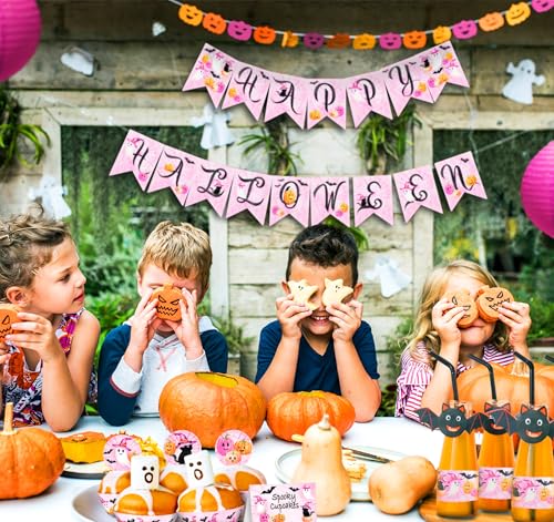 Pink Halloween Banner - Pastel Ghost Pumpkin Girly Party Decorations