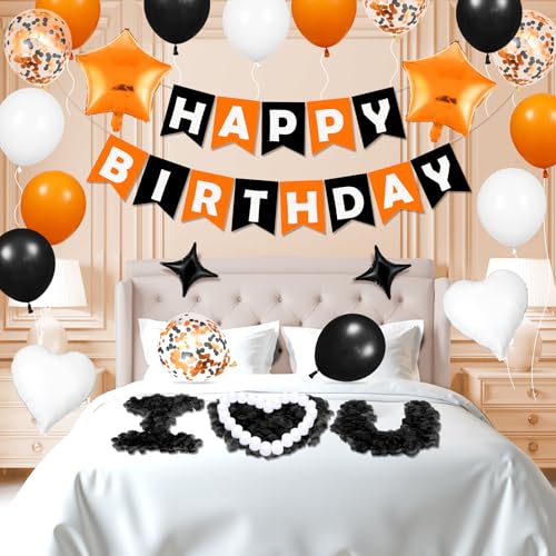 Halloween Birthday Balloons Decorations Orange Black & White Party Banner & Star Balloons - Variation of THIS Listing