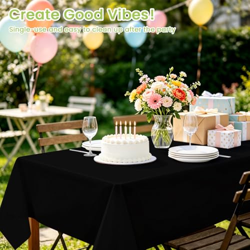 Black Disposable Table Cloths 54x108 Inches - Pack of 4, Perfect for Parties