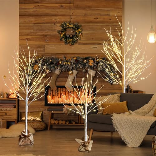 Outdoor Christmas Birch Tree Lights Set - 3 Pack, 4ft 5ft 6ft Variations
