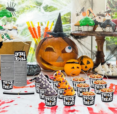 50 Halloween Trick or Treat Snack Cups with Handles - 9 oz Paper Cups for Party
