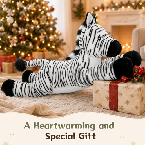 Giant Zebra Stuffed Animal Pillow - 43.3 Inch Soft Plush Body Pillow for Kids & Adults - Zebra Variation