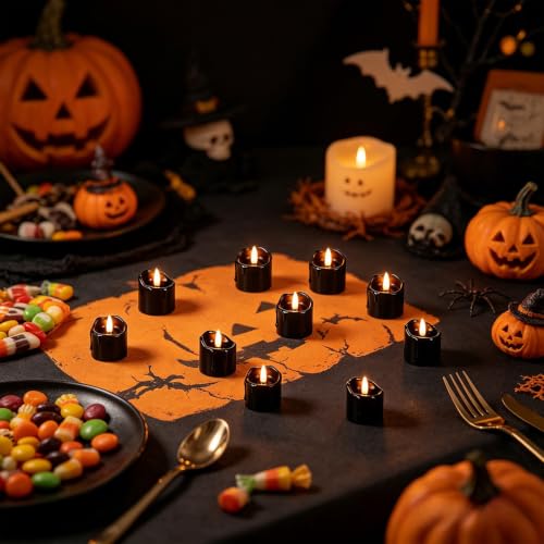Wondise Halloween Black Real Wax Votive Candles with Remote Timer - 6pcs