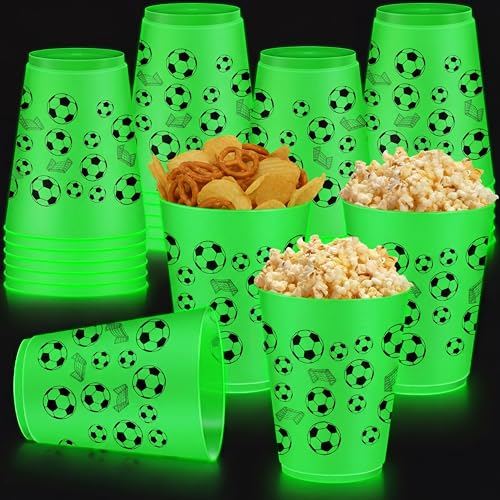 24 Pcs Glow in the Dark Soccer Cups - Reusable 16 oz Party Favors - Variation of THIS listing: Soccer