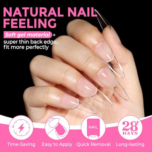 Long Stiletto Soft Gel Nail Tips - Pre-Shaped False Nails with 12 Sizes, B3-Medium Variation