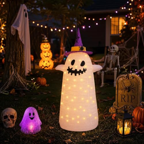 Halloween Ghost Decorations Collapsible 3FT Lighted Ghost with 8 Modes & Timer - Outdoor Indoor Yard Porch Party Decor - Variation: Ghost