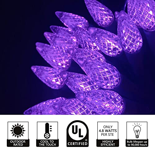Purple C6 LED Christmas Lights String 50 Count Outdoor Garden Patio Decoration