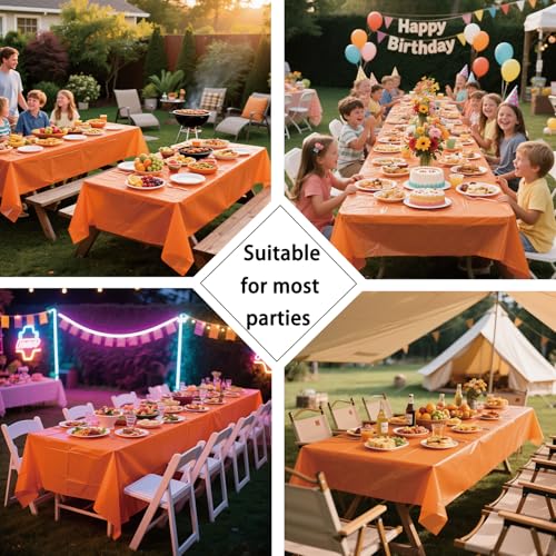 Orange Plastic Tablecloth 3 Pack - 54 x 108 Inch Disposable Rectangle Cover B01
