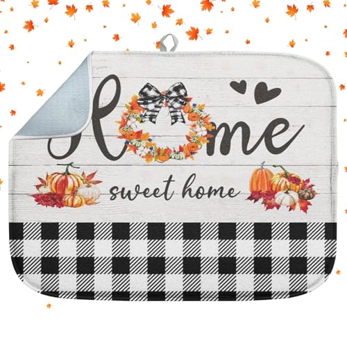 Sanwarm Fall Pumpkin Absorbent Dish Drying Mat - 16 x 18 Inches, Home Sweet Variation