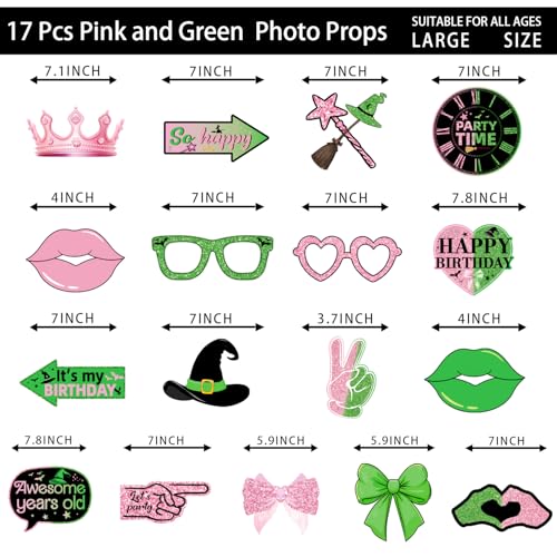 Pink and Green Halloween Party Photo Booth Props Set - Witch Theme Decorations