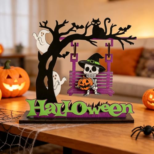 Primitive Halloween Ghost & Skeleton Swing Decor - Indoor Table Centerpiece