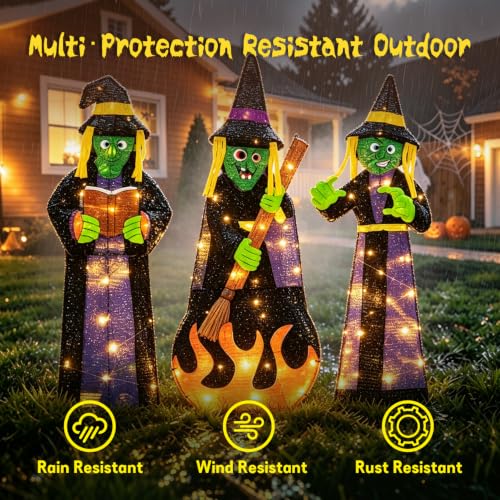 3 Pack 30-Inch Outdoor Lighted Witch Decorations - Halloween Yard Decor - Variation: 3PCS Witch Lights