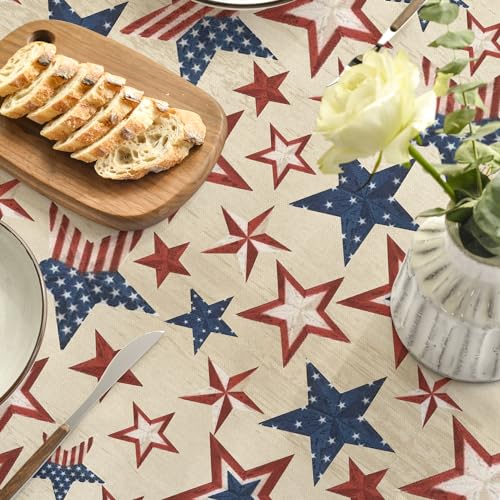 Horaldaily 4th of July Patriotic Tablecloth 60 x 120 Inch Rectangular Blue - Beige Variation