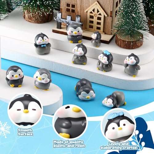 Mini Penguin Figurines Set - Cute Cake Toppers & Party Decorations, Simple