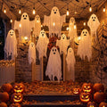 Halloween Hanging Ghost Decorations Set - Outdoor Ghosts with Gauze Sheets & Faces