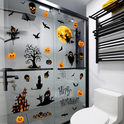 Halloween Window Clings - Happy Halloween Double-Sided Glass Decor - Reusable Vinyl Stickers