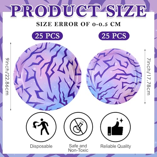Purple Kpop Disposable Paper Plates Set - 50 Pieces, 7 & 9 Inch, Party Decor