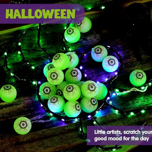 Glow in the Dark Halloween Bouncy Eyeballs - 24 Pack for Party Favors & Decorations