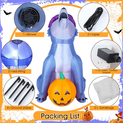 5ft LED Halloween Inflatable Wolf with Pumpkin Outdoor Decorations