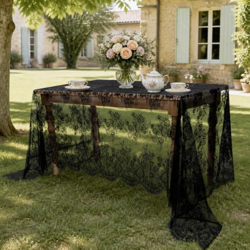 Black Lace Tablecloth 60x120 Inches - 2 Pieces Rectangular Halloween Party Decor