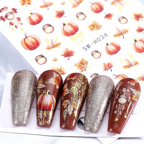 Fall Pumpkin Nail Stickers - Autumn Thanksgiving Nail Art Decals for Short Nails
