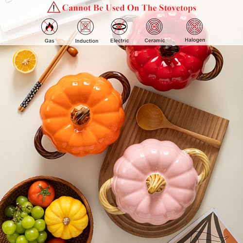 Pink Pumpkin Soup Bowl 64oz Ceramic Pumpkin Pot with Lid - Holiday Themed Serveware