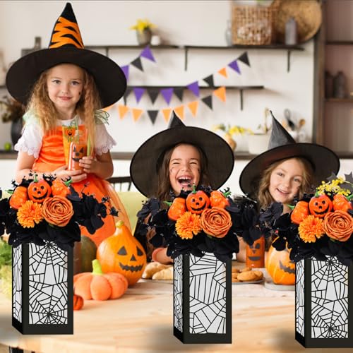 Halloween Table Centerpieces Boxes - 8 Pcs Spider Web Design, Black Variation