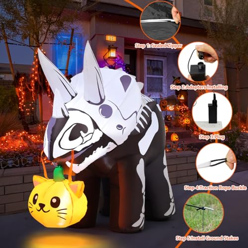 6.5 Ft Halloween Inflatable Dinosaur with LED Lights Outdoor Yard Decor