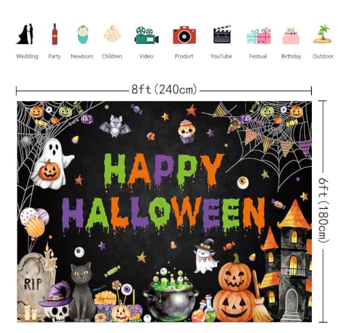 8X6FT Halloween Haunted House Banner with Ghosts & Pumpkins - Spooky Party Backdrop