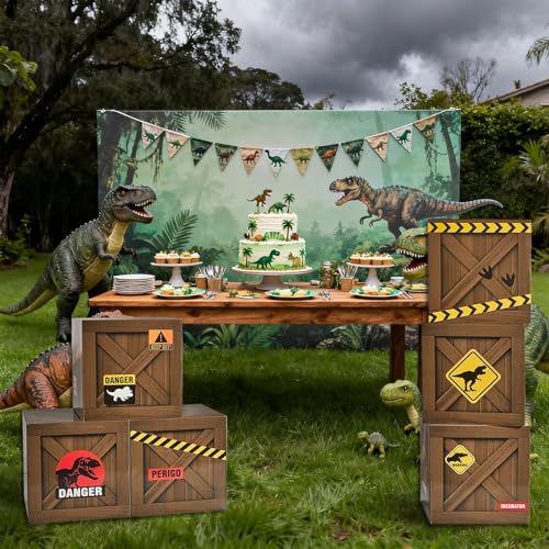Dinosaur Party Decorations Set - 6 Large Dinosaur Paper Boxes for Baby Shower Birthday