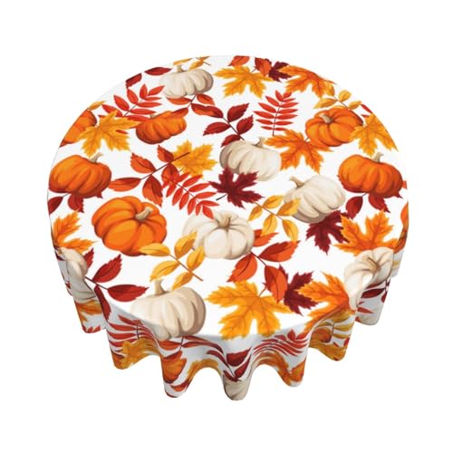 Fall Maple Leaf Tablecloth 60 Inch Round Harvest Autumn Pumpkin Decor