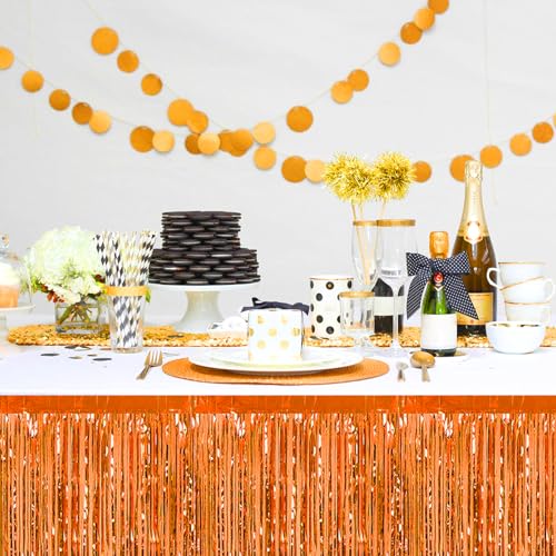 Orange Foil Fringe Table Skirt 29x108 Inch Party Decorations 3 Pack