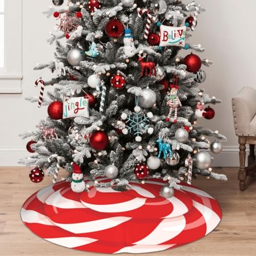 Christmas Tree Skirt 36 Inch Lollipop Candy Swirl Festive Decor - Red & White