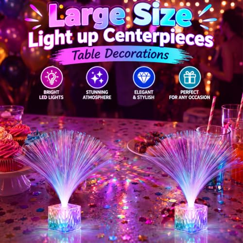 Mini Fiber Optic Lamp Set - 4 Clear 16-Inch Glow Party Favors with Color-Changing Lights