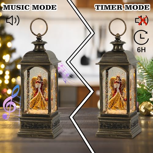 Lighted Angel Christmas Snow Globe Lantern with Music & Timer - 6-Angel