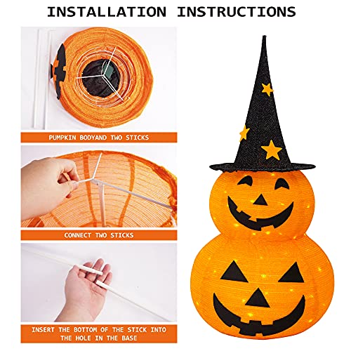 3FT Halloween Collapsible Pumpkin Decor with Lights, Star Hat, 8 Modes