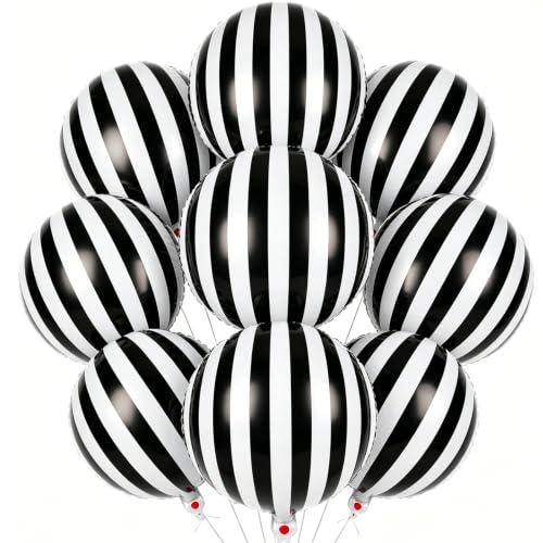 9 Pcs Black and White Striped Balloon Set for Halloween & Party Decorations