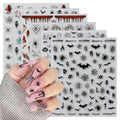 Halloween Nail Art Stickers Self-Adhesive Spider Web Bat Decals for Manicure - 6 Sheets with Horror Gothic Designs