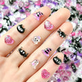 Halloween Nail Charms Set - Purple Ghost Spider Web Rhinestones & 3D Nail Gems - Variation 12