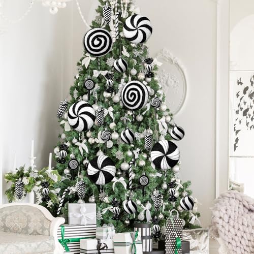 Large Candy Christmas Decorations Set - Black & White Lollipops & Ornaments