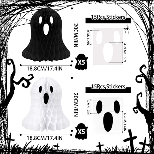 Halloween Ghost Decorations - 10 Black and White Honeycomb Hanging Decor