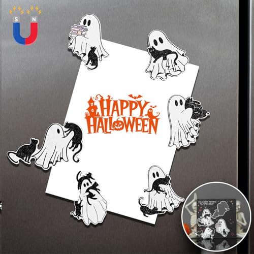 Halloween Wooden Fridge Magnets - Cat Ghost Tombstone Decor, Style 6, 6 Pcs